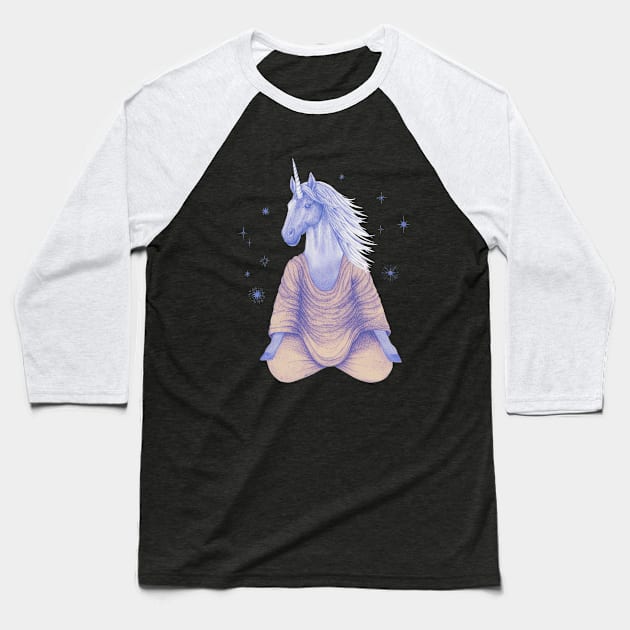 Meditating unicorn 2 Baseball T-Shirt by KindSpirits